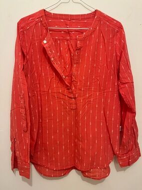 LOFT pink Striped Button-Front Blouse 100% cotton